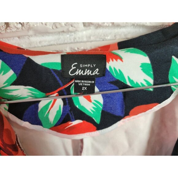 Simply Emma Womens Jacket 2X Plus Blazer Red Floral One Button SWE155E - Picture 6 of 8